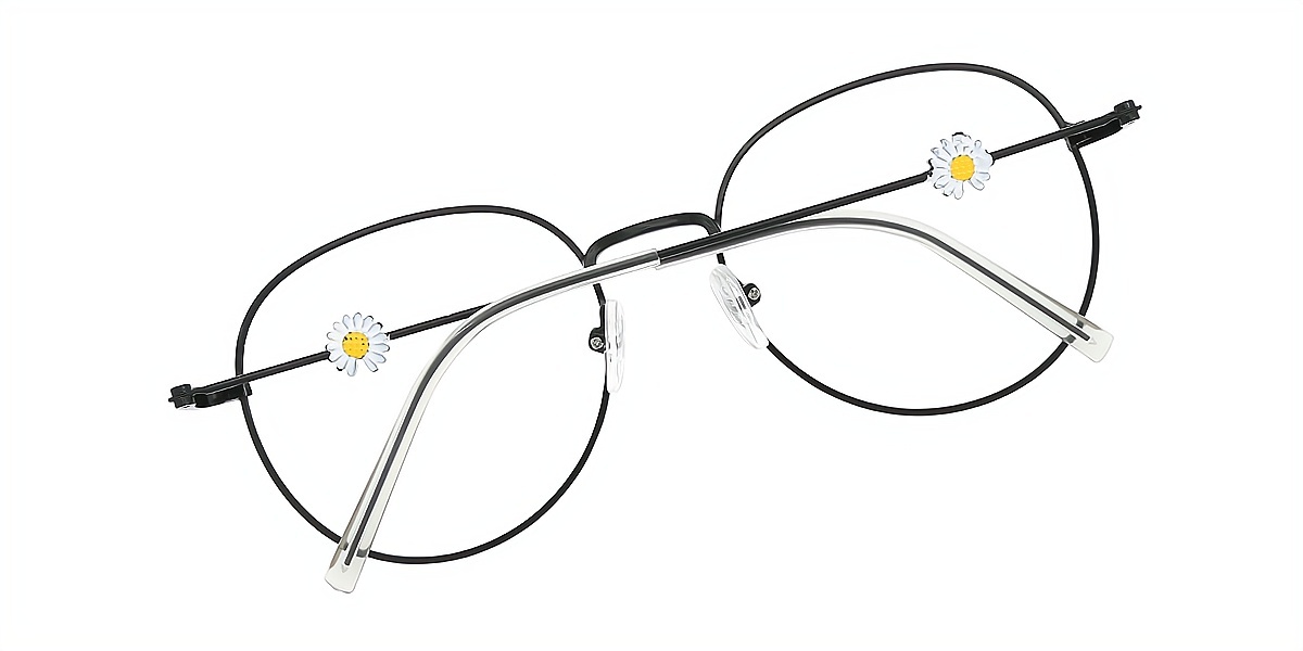 Black Oval Simple Metal Eyeglasses