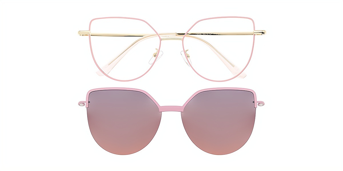 Pink Butterfly Elegant Sun-clip Metal Eyeglasses