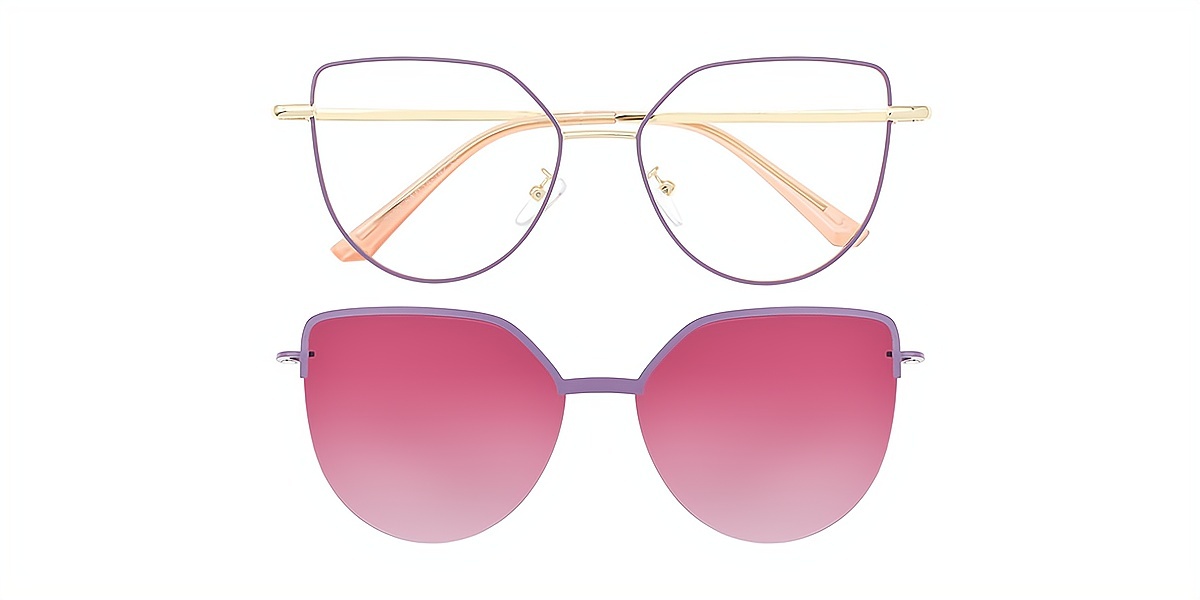 Purple Butterfly Elegant Sun-clip Metal Eyeglasses