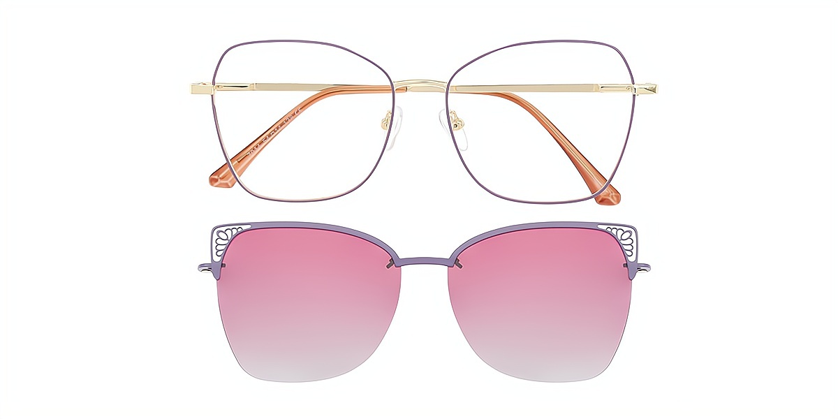 Purple Butterfly Refined Sun-clip Metal Eyeglasses