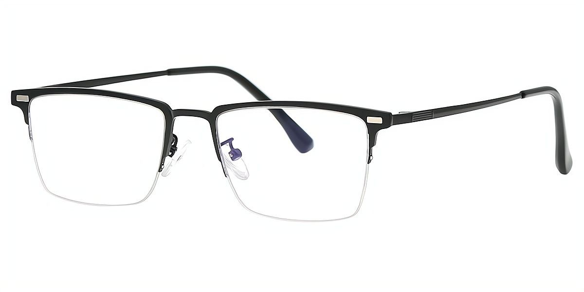 Black Rectangle Classic Sun-clip Metal Eyeglasses