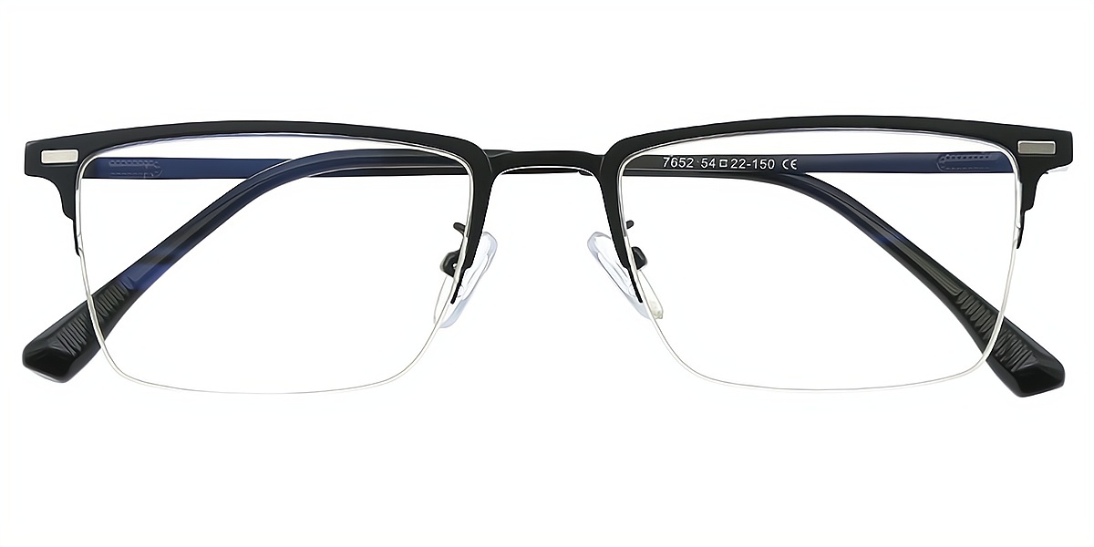 Black Rectangle Classic Sun-clip Metal Eyeglasses