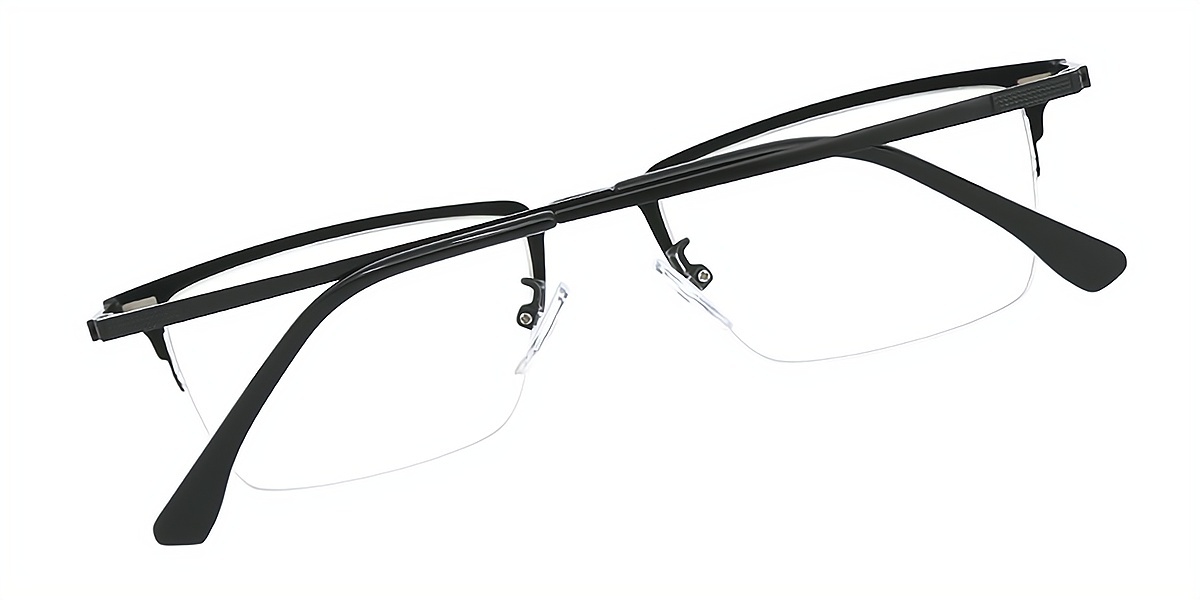 Black Rectangle Classic Sun-clip Metal Eyeglasses