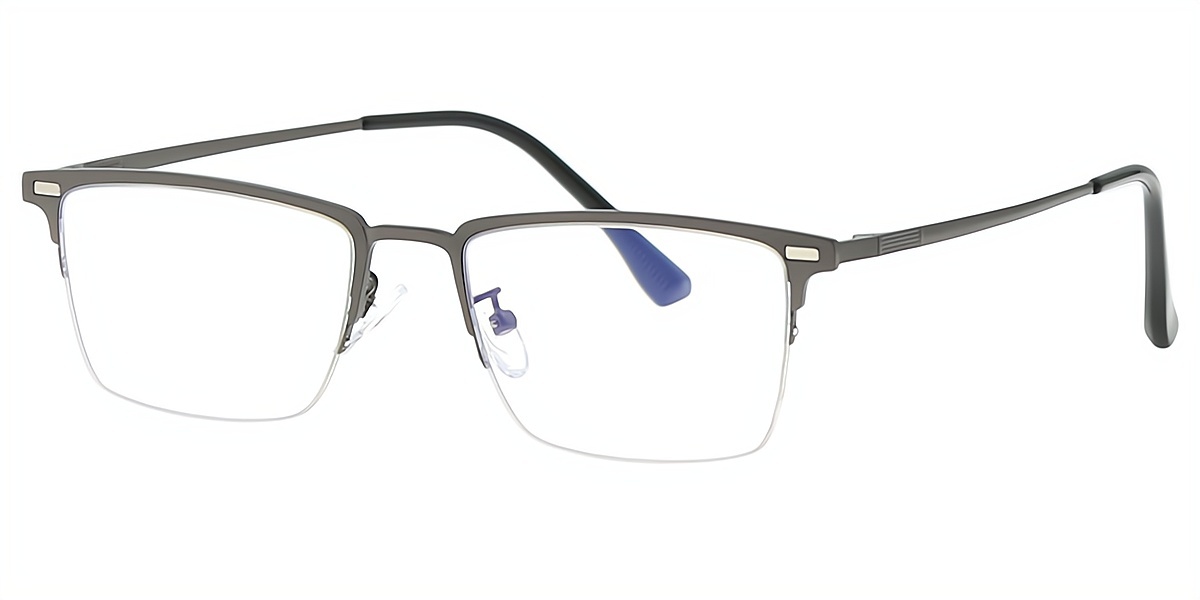 Gray Rectangle Classic Sun-clip Metal Eyeglasses