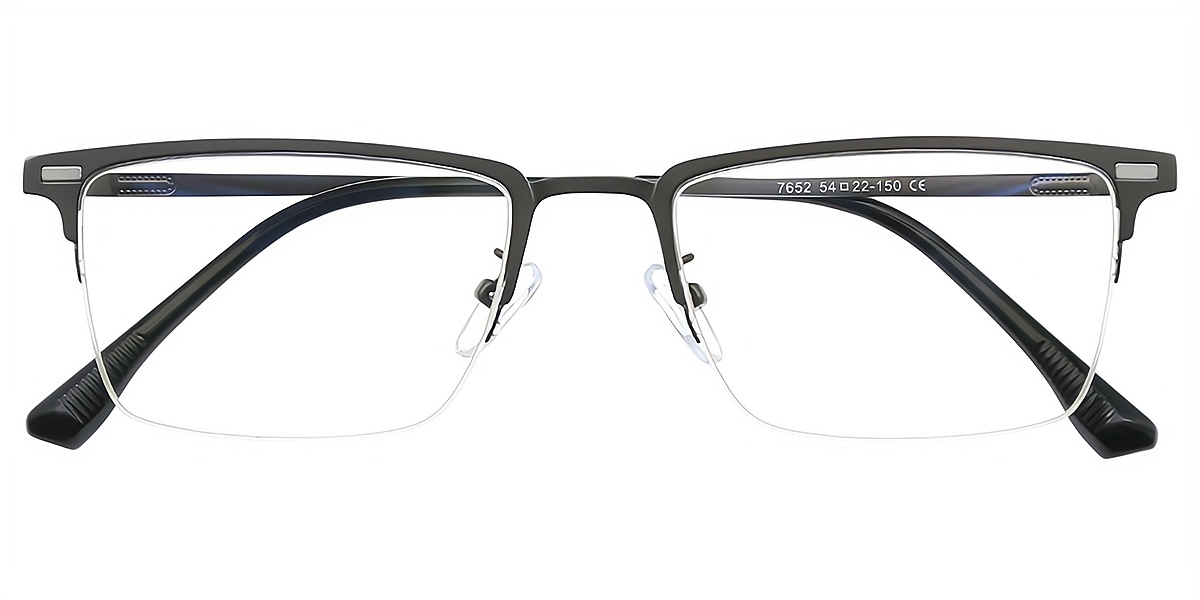 Gray Rectangle Classic Sun-clip Metal Eyeglasses