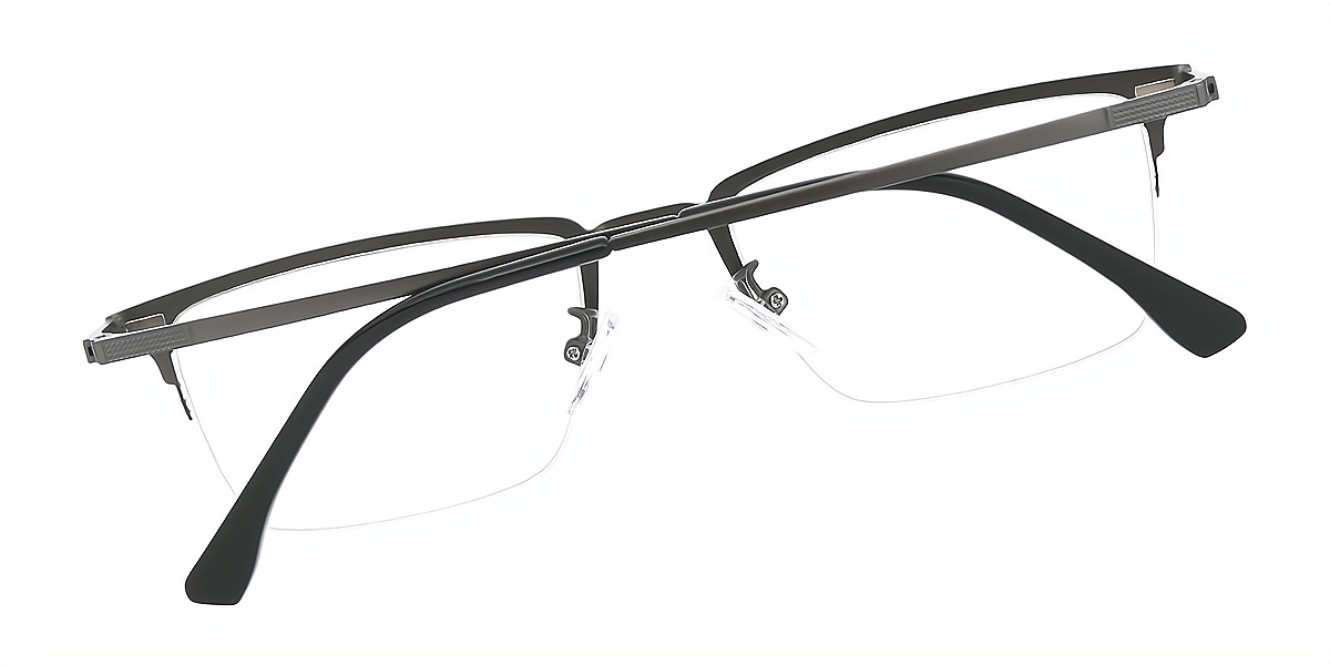 Gray Rectangle Classic Sun-clip Metal Eyeglasses