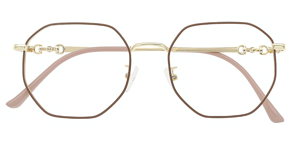 Brown Geometric Simple Metal Eyeglasses