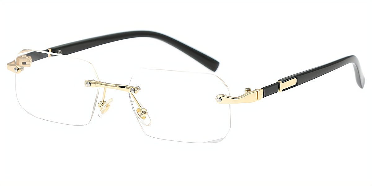 Black Golden Rectangle Classic Mixed Materials Eyeglasses