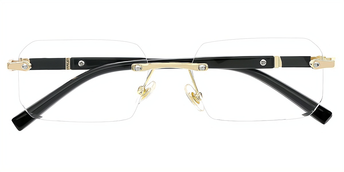 Black Golden Rectangle Classic Mixed Materials Eyeglasses