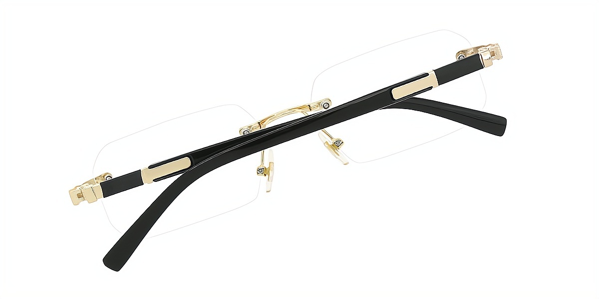 Black Golden Rectangle Classic Mixed Materials Eyeglasses