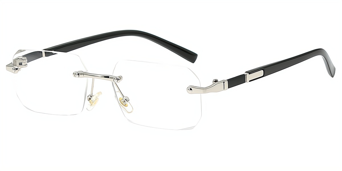 Black Silver Rectangle Classic Mixed Materials Eyeglasses