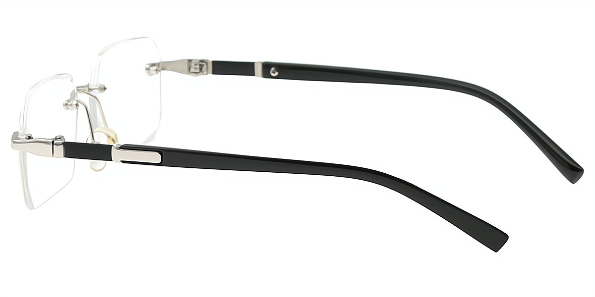 Black Silver Rectangle Classic Mixed Materials Eyeglasses