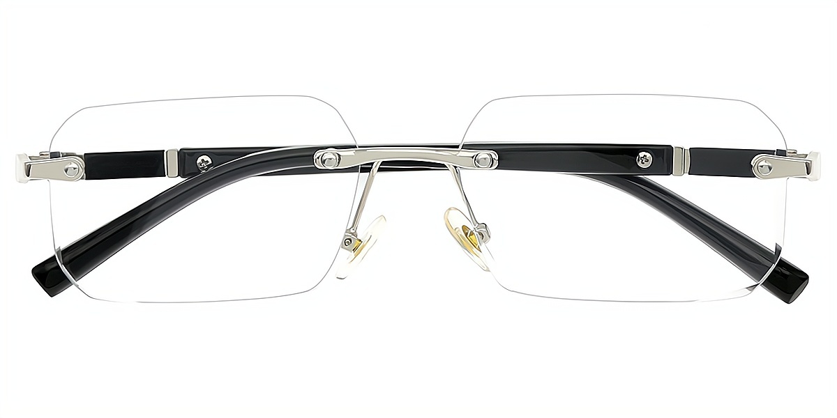 Black Silver Rectangle Classic Mixed Materials Eyeglasses