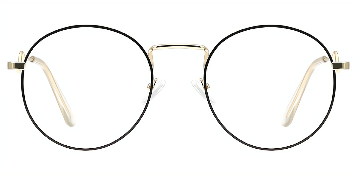 Black Golden Round Simple Metal Eyeglasses