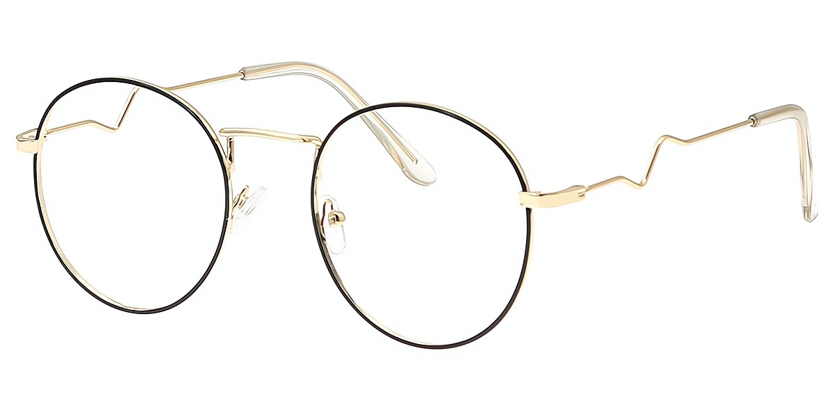 Black Golden Round Simple Metal Eyeglasses