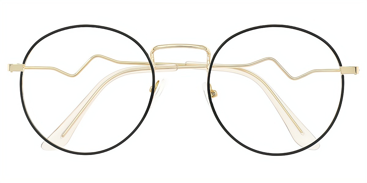 Black Golden Round Simple Metal Eyeglasses