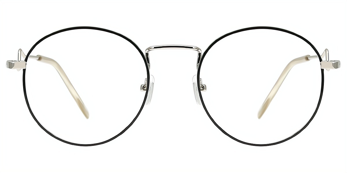 Black Silver Round Simple Metal Eyeglasses
