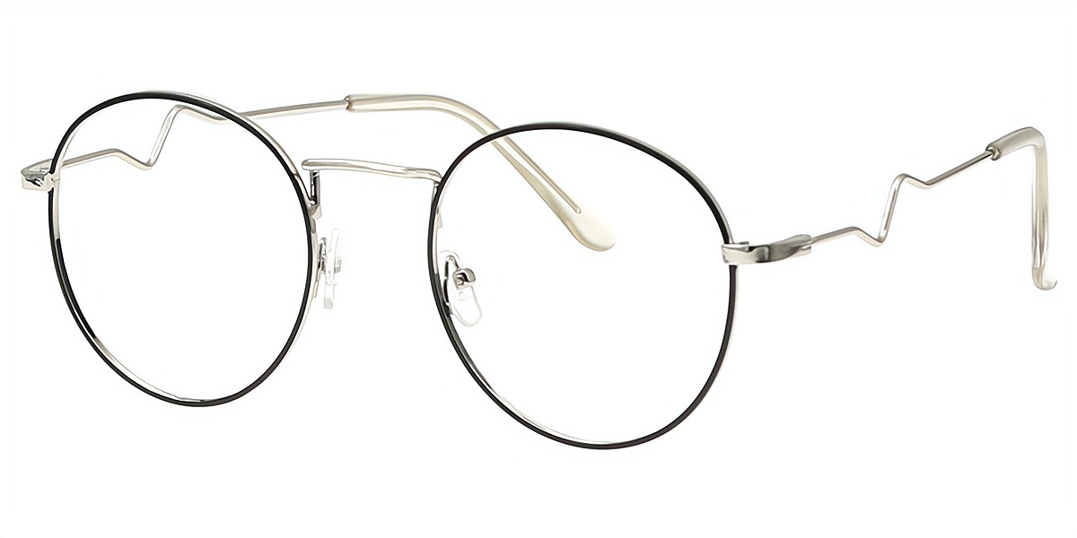 Black Silver Round Simple Metal Eyeglasses