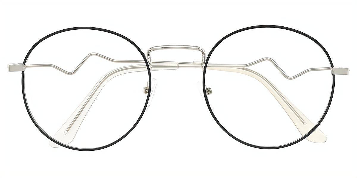 Black Silver Round Simple Metal Eyeglasses