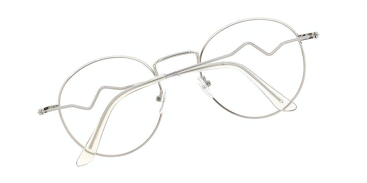 Black Silver Round Simple Metal Eyeglasses