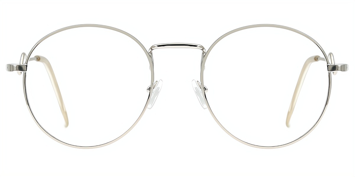 Silver Round Simple Metal Eyeglasses