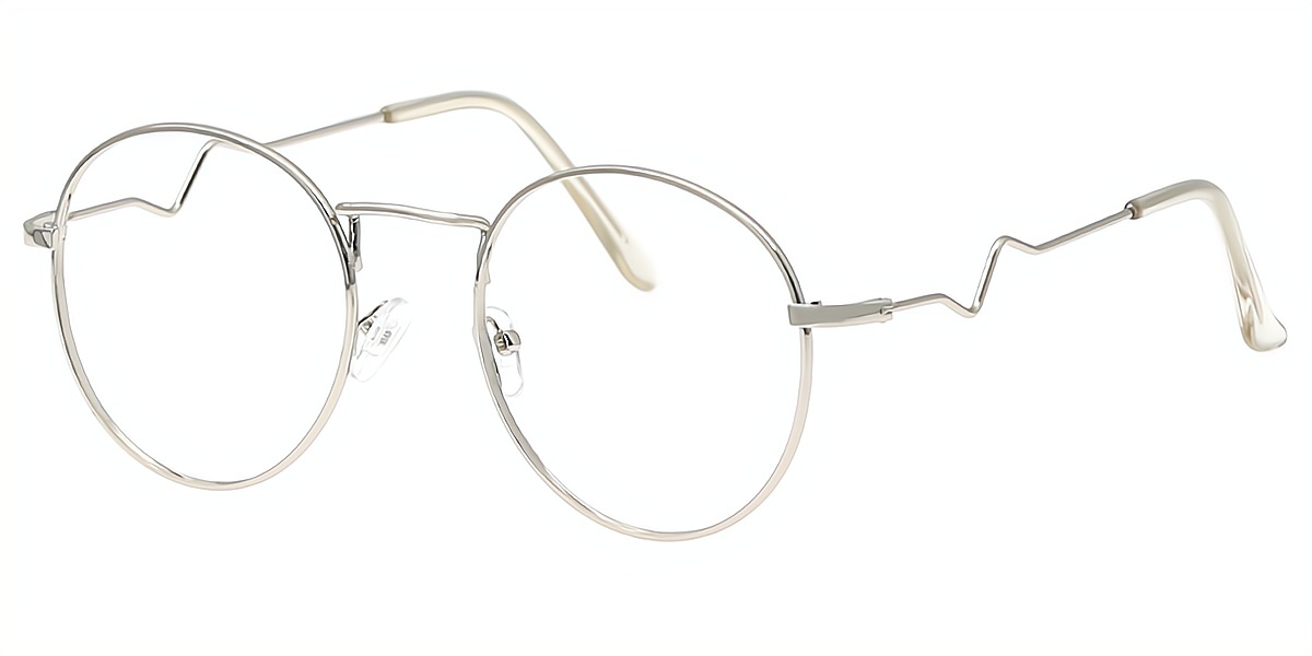 Silver Round Simple Metal Eyeglasses