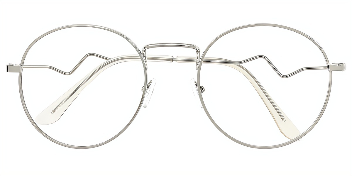Silver Round Simple Metal Eyeglasses
