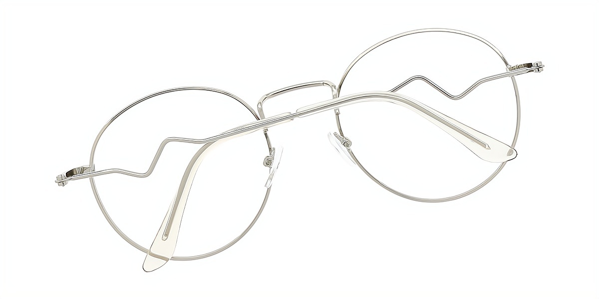 Silver Round Simple Metal Eyeglasses