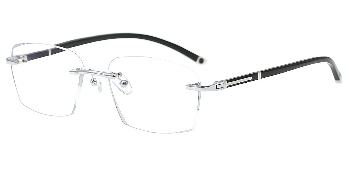 Silver Rectangle Classic Mixed Materials Eyeglasses