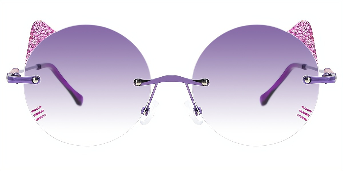 Purple Round Unique Mixed Materials Eyeglasses