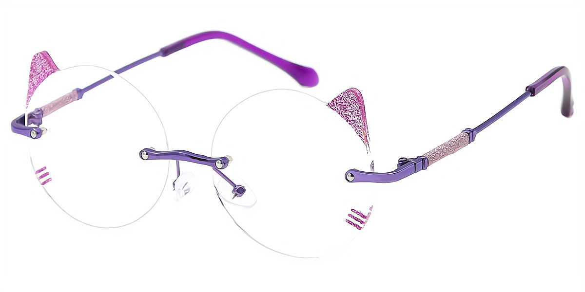 Purple Round Unique Mixed Materials Eyeglasses