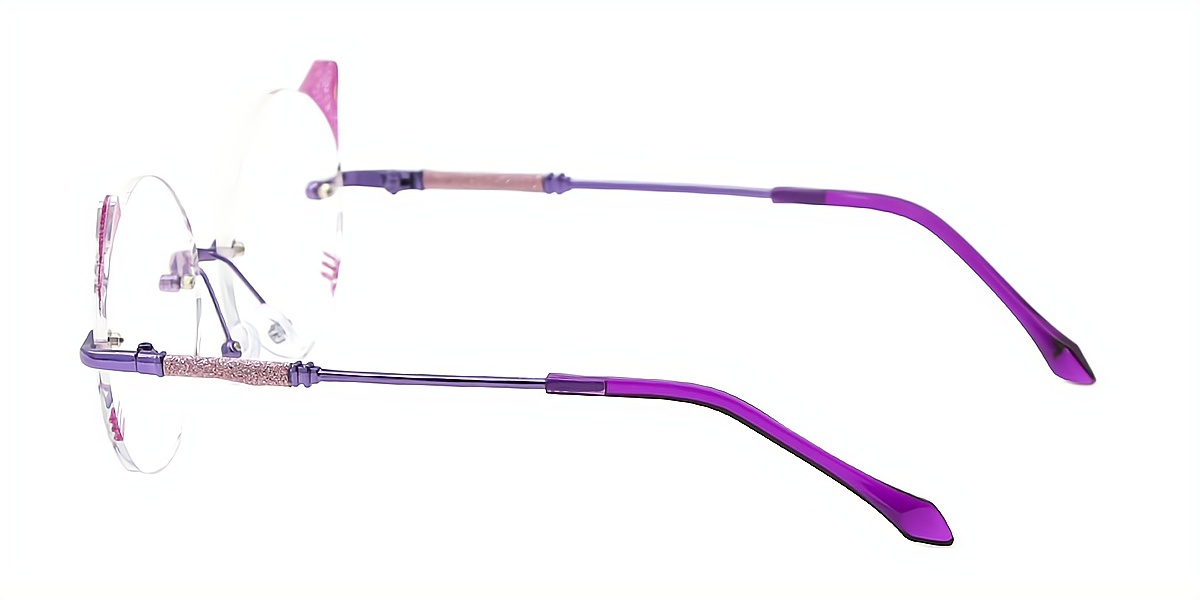 Purple Round Unique Mixed Materials Eyeglasses