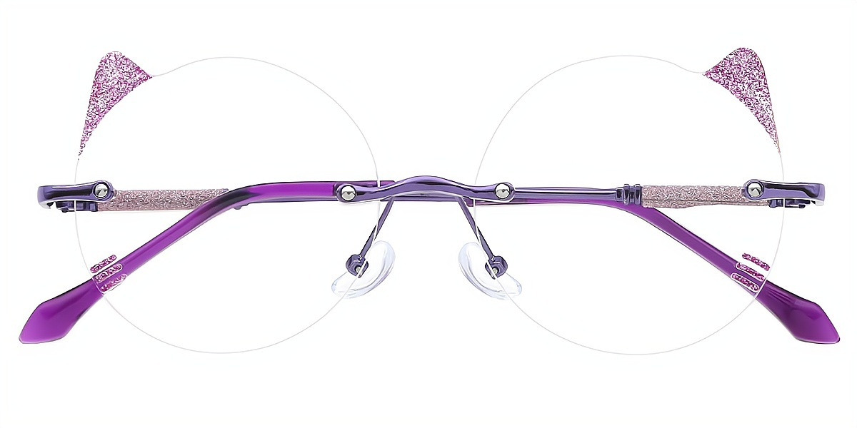 Purple Round Unique Mixed Materials Eyeglasses