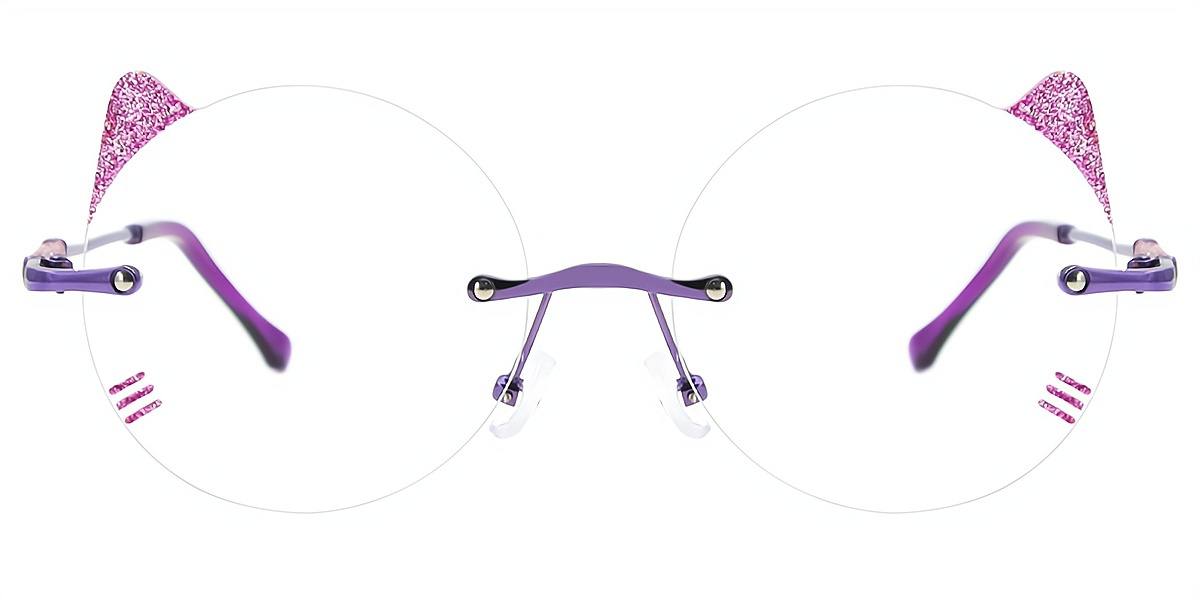 Purple Round Unique Mixed Materials Eyeglasses