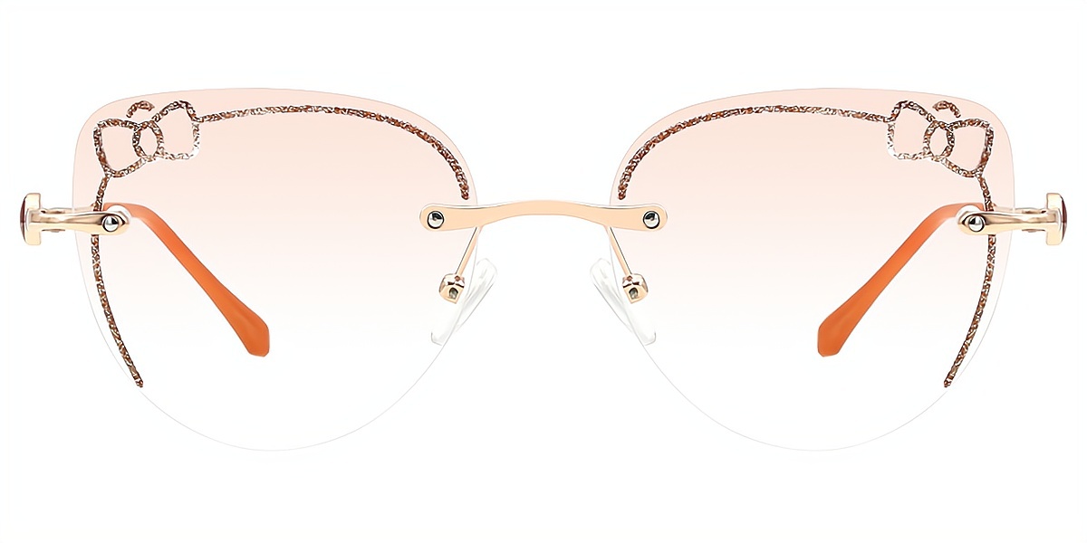 Orange Cat Eye Hipster Metal Eyeglasses