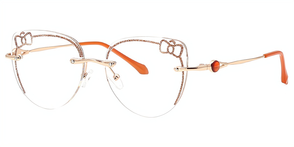 Orange Cat Eye Hipster Metal Eyeglasses