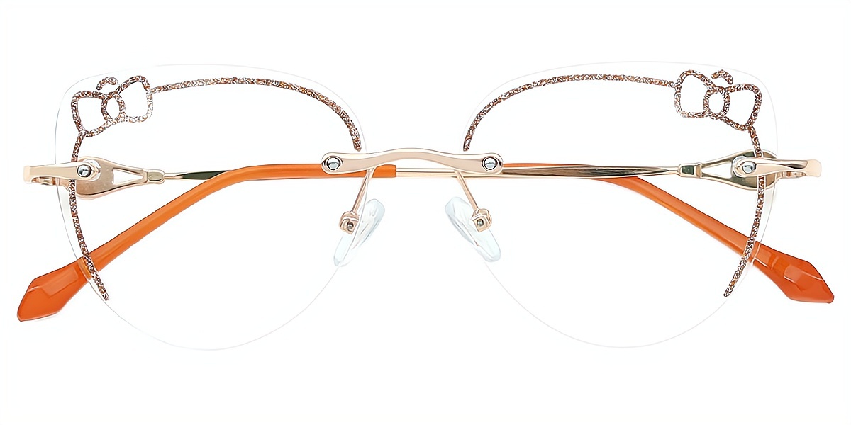 Orange Cat Eye Hipster Metal Eyeglasses