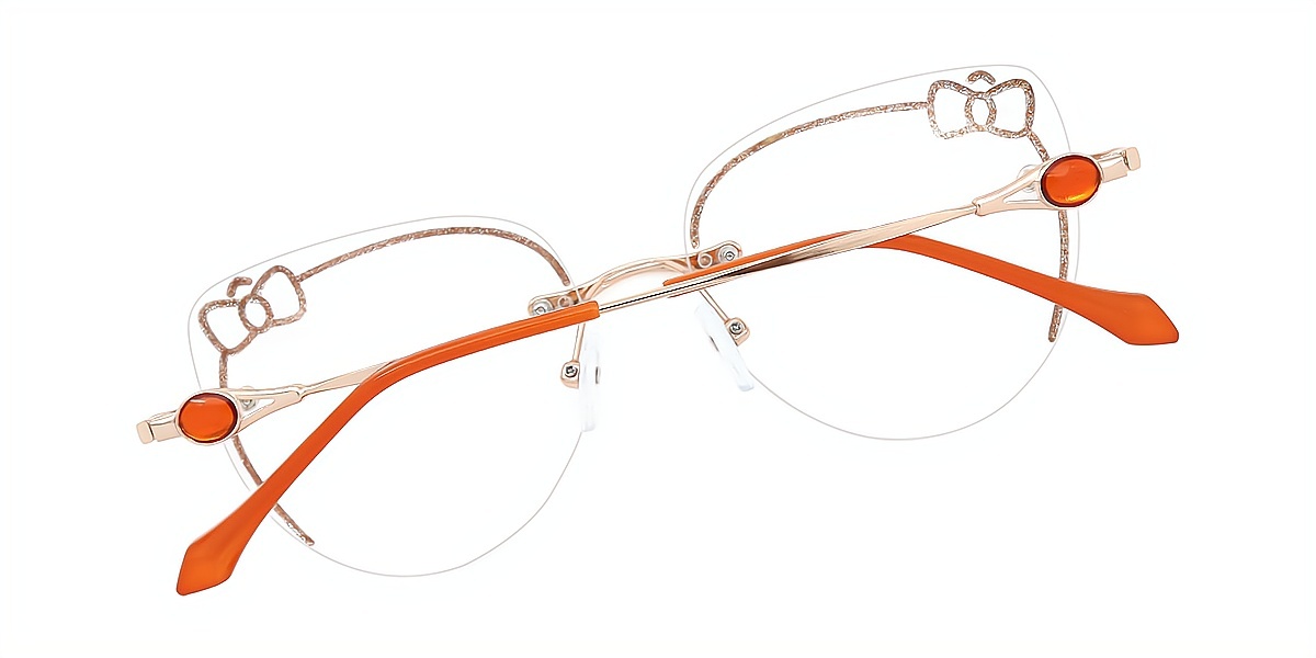 Orange Cat Eye Hipster Metal Eyeglasses