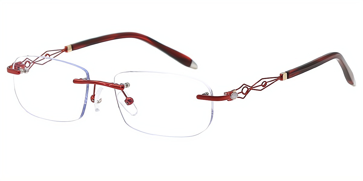 Red Oval Elegant Metal Eyeglasses