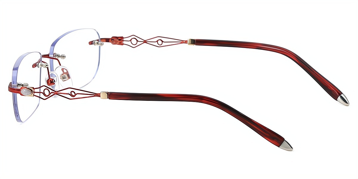 Red Oval Elegant Metal Eyeglasses