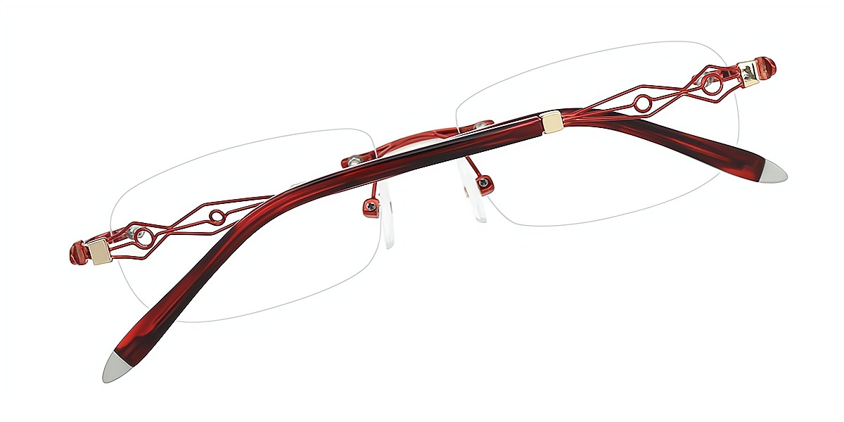 Red Oval Elegant Metal Eyeglasses