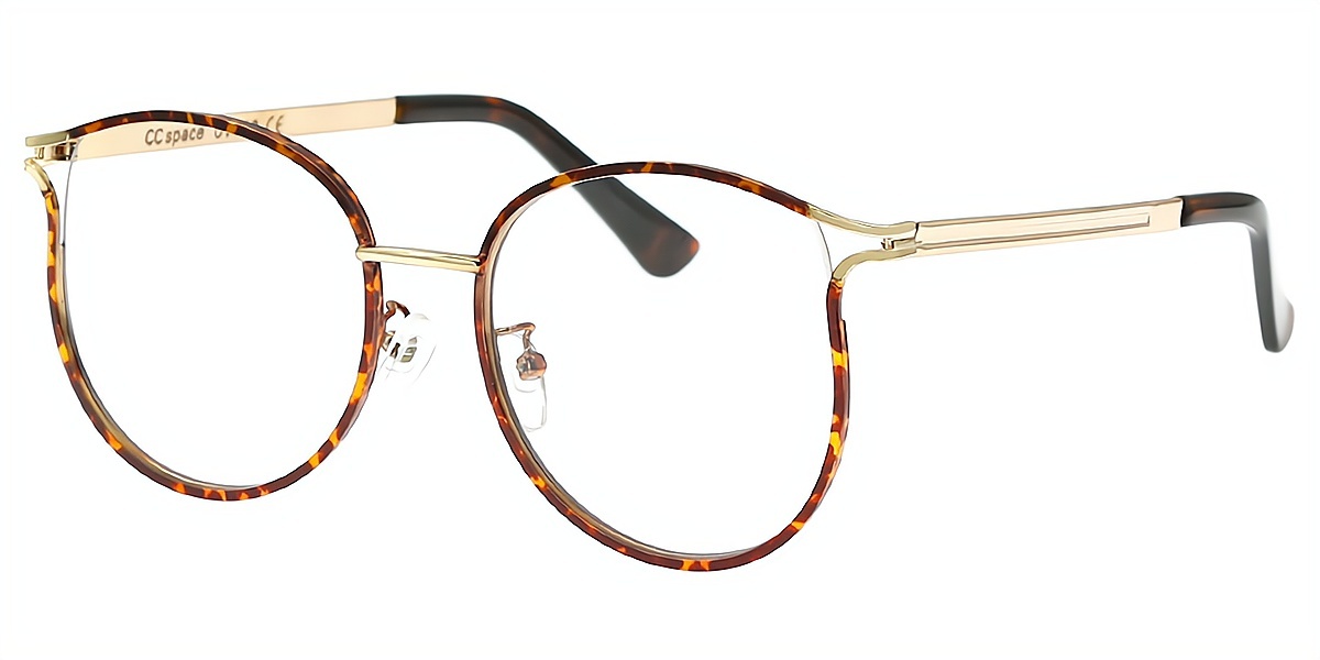 Tortoise Oval Chic Oversized Metal Eyeglasses