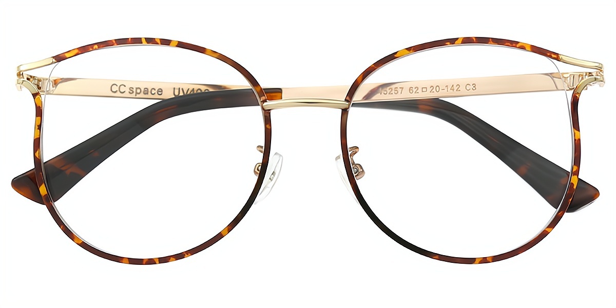 Tortoise Oval Chic Oversized Metal Eyeglasses