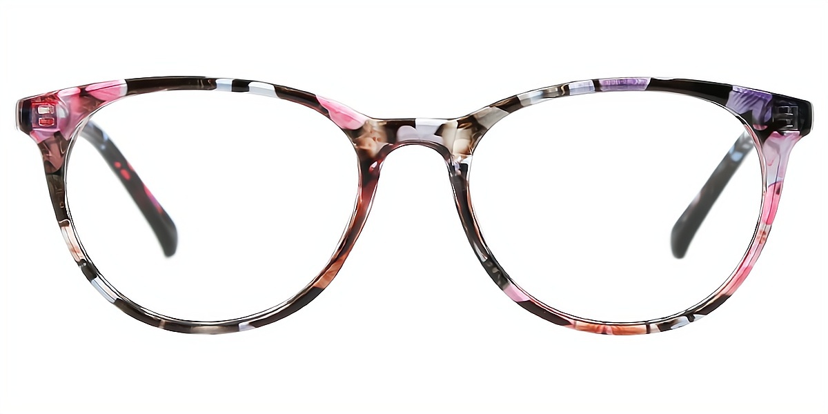 Floral Oval Retro Horn Plastic Eyeglasses