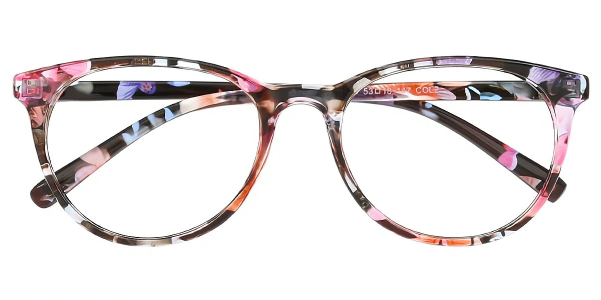 Floral Oval Retro Horn Plastic Eyeglasses