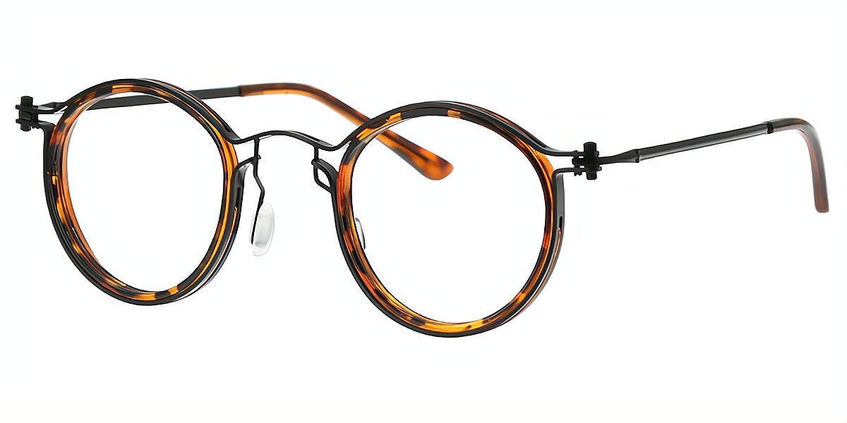 Tortoise Round Retro Metal Eyeglasses