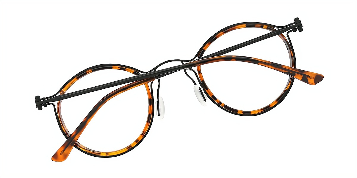 Tortoise Round Retro Metal Eyeglasses