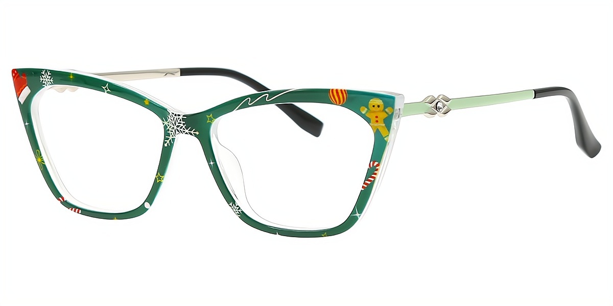 Green Cat Eye Ornate TR90 Eyeglasses