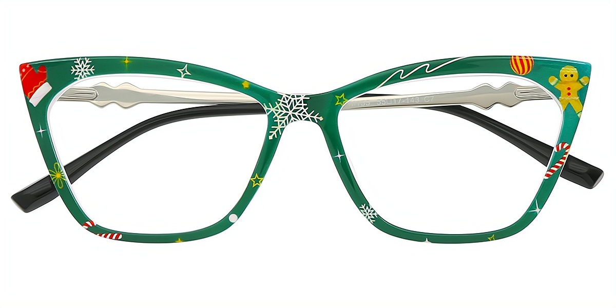 Green Cat Eye Ornate TR90 Eyeglasses