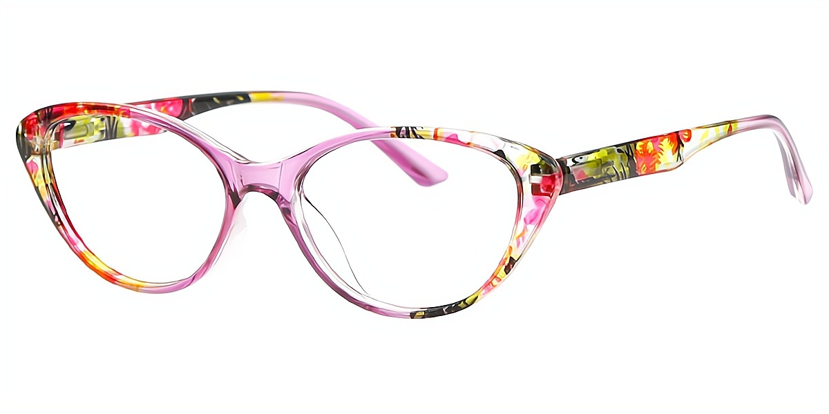 Purple Floral Cat Eye Modish Plastic Eyeglasses